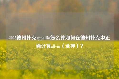 2025德州扑克appallin怎么算如何在德州扑克中正确计算all-in（全押）？