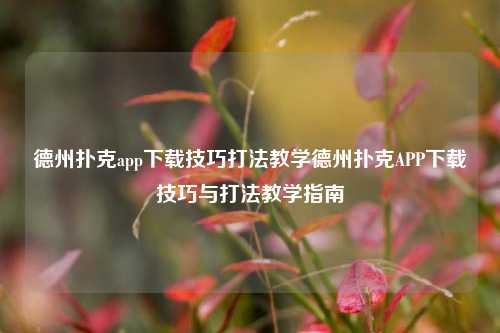 德州扑克app下载技巧打法教学德州扑克APP下载技巧与打法教学指南