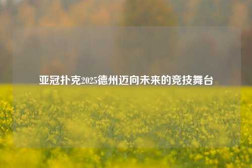 亚冠扑克2025德州迈向未来的竞技舞台
