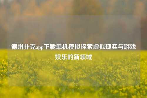 德州扑克app下载单机模拟探索虚拟现实与游戏娱乐的新领域