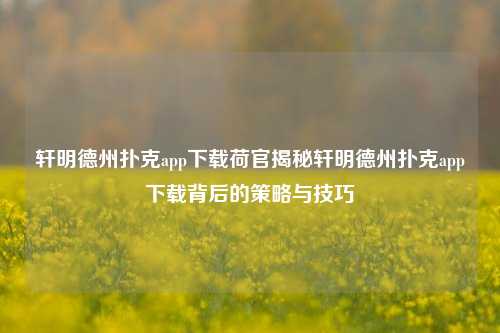 轩明德州扑克app下载荷官揭秘轩明德州扑克app下载背后的策略与技巧