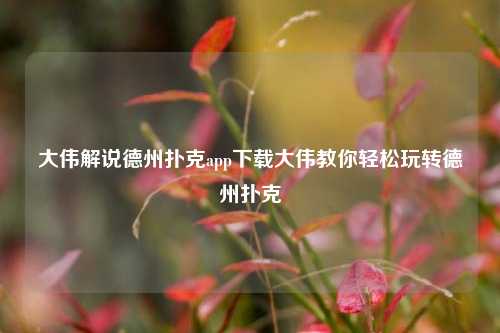 大伟解说德州扑克app下载大伟教你轻松玩转德州扑克