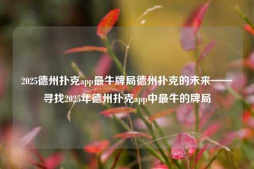2025德州扑克app最牛牌局德州扑克的未来——寻找2025年德州扑克app中最牛的牌局