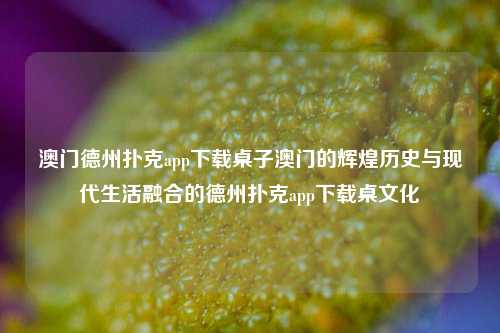 澳门德州扑克app下载桌子澳门的辉煌历史与现代生活融合的德州扑克app下载桌文化