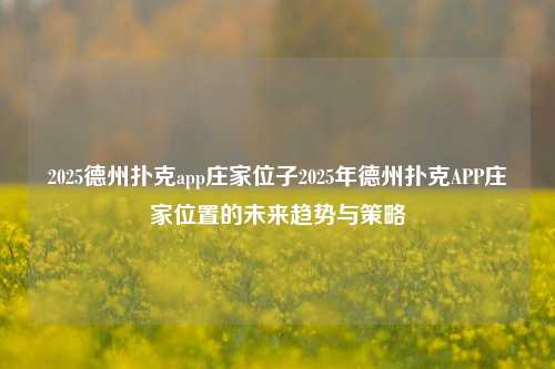 2025德州扑克app庄家位子2025年德州扑克APP庄家位置的未来趋势与策略