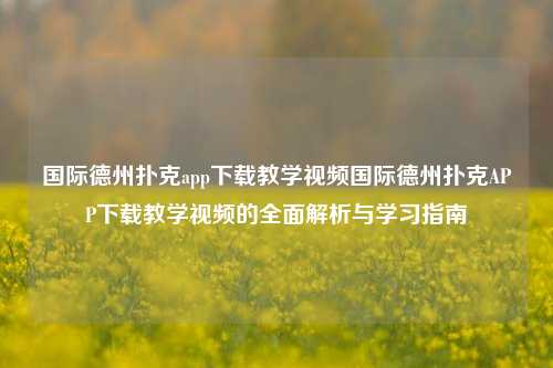 国际德州扑克app下载教学视频国际德州扑克APP下载教学视频的全面解析与学习指南