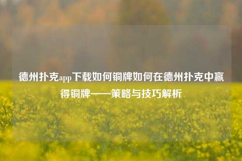 德州扑克app下载如何铜牌如何在德州扑克中赢得铜牌——策略与技巧解析