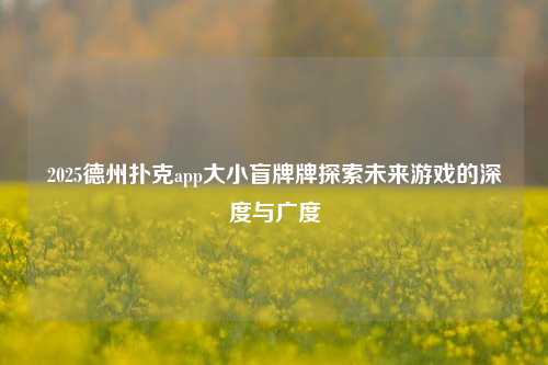 2025德州扑克app大小盲牌牌探索未来游戏的深度与广度