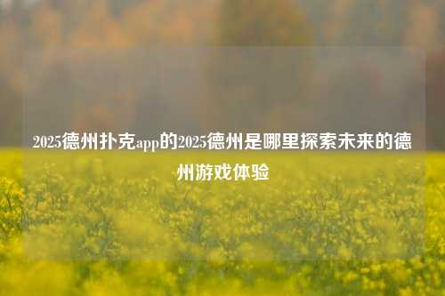2025德州扑克app的2025德州是哪里探索未来的德州游戏体验