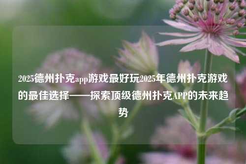 2025德州扑克app游戏最好玩2025年德州扑克游戏的最佳选择——探索顶级德州扑克APP的未来趋势