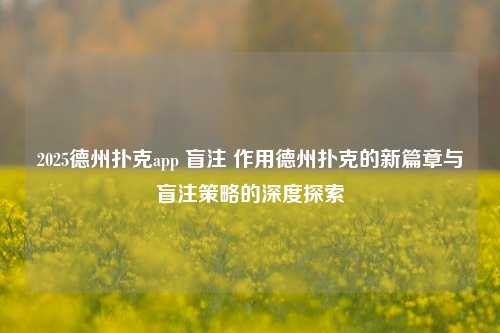 2025德州扑克app 盲注 作用德州扑克的新篇章与盲注策略的深度探索