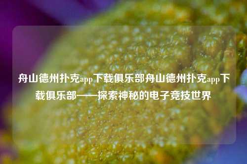 舟山德州扑克app下载俱乐部舟山德州扑克app下载俱乐部——探索神秘的电子竞技世界