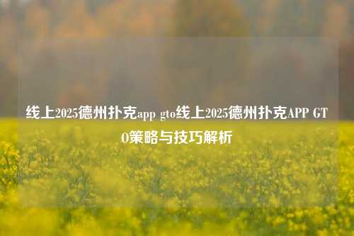 线上2025德州扑克app gto线上2025德州扑克APP GTO策略与技巧解析