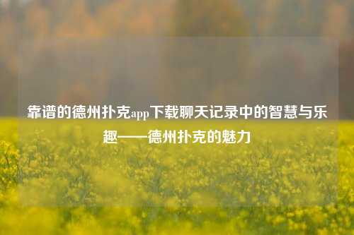 靠谱的德州扑克app下载聊天记录中的智慧与乐趣——德州扑克的魅力