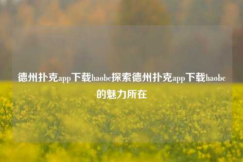 德州扑克app下载haobc探索德州扑克app下载haobc的魅力所在