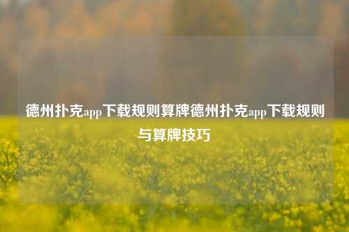 德州扑克app下载规则算牌德州扑克app下载规则与算牌技巧