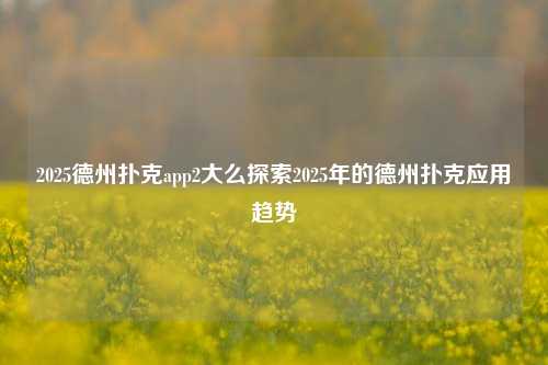 2025德州扑克app2大么探索2025年的德州扑克应用趋势